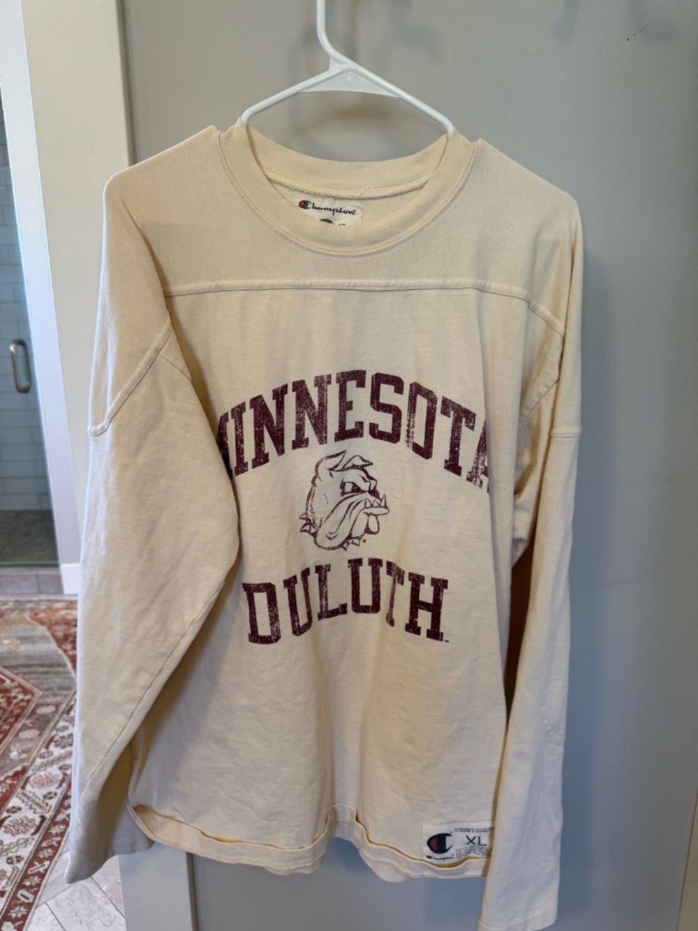 Champion Cream Sweatshirt with Maroon Graphic